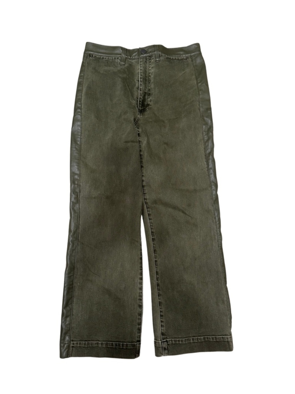 Alice + Olivia Olive Green Cropped Jeans Faux Leather Trim SZ 28 Designer EUC